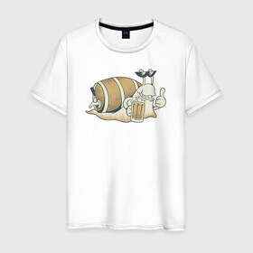 Мужская футболка хлопок с принтом Улитка с Пивком в Белгороде, 100% хлопок | прямой крой, круглый вырез горловины, длина до линии бедер, слегка спущенное плечо. | beer | snail | улитка