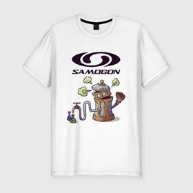 Мужская футболка хлопок Slim с принтом SAMOGON в Белгороде, 92% хлопок, 8% лайкра | приталенный силуэт, круглый вырез ворота, длина до линии бедра, короткий рукав | антибренд | прикол | приколы | самогон | юмор