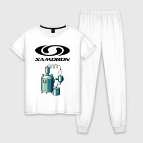 Женская пижама хлопок с принтом SAMOGON в Белгороде, 100% хлопок | брюки и футболка прямого кроя, без карманов, на брюках мягкая резинка на поясе и по низу штанин | salomon | прикол | приколы | самогон | шутка | юмор
