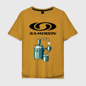 Мужская футболка хлопок Oversize с принтом SAMOGON в Белгороде, 100% хлопок | свободный крой, круглый ворот, “спинка” длиннее передней части | Тематика изображения на принте: salomon | прикол | приколы | самогон | шутка | юмор