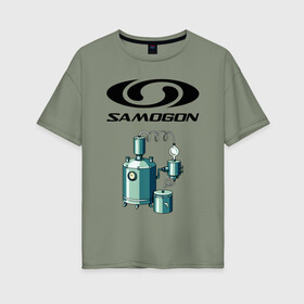 Женская футболка хлопок Oversize с принтом SAMOGON в Белгороде, 100% хлопок | свободный крой, круглый ворот, спущенный рукав, длина до линии бедер
 | salomon | прикол | приколы | самогон | шутка | юмор