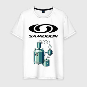 Мужская футболка хлопок с принтом SAMOGON в Белгороде, 100% хлопок | прямой крой, круглый вырез горловины, длина до линии бедер, слегка спущенное плечо. | salomon | прикол | приколы | самогон | шутка | юмор