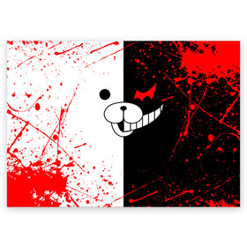 Поздравительная открытка с принтом MONOKUMA | МОНОКУМА в Белгороде, 100% бумага | плотность бумаги 280 г/м2, матовая, на обратной стороне линовка и место для марки
 | anime | bear | black  white | danganronpa | kurokuma | monodam | monokuma | monomi | monotaro | rabbit | school | shirokuma | аниме | главарь | мoноми | монокума | черно белый | школа