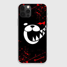 Чехол для iPhone 12 Pro с принтом Monokuma красные брызги в Белгороде, силикон | область печати: задняя сторона чехла, без боковых панелей | anime | bear | black  white | danganronpa | kurokuma | monodam | monokuma | monomi | monotaro | rabbit | school | shirokuma | аниме | главарь | мoноми | монокума | черно белый | школа