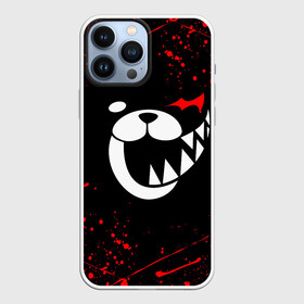 Чехол для iPhone 13 Pro Max с принтом Monokuma красные брызги в Белгороде,  |  | Тематика изображения на принте: anime | bear | black  white | danganronpa | kurokuma | monodam | monokuma | monomi | monotaro | rabbit | school | shirokuma | аниме | главарь | мoноми | монокума | черно белый | школа