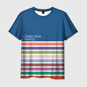 Мужская футболка 3D с принтом Pantone цвет года (с 2012 по 2020 гг.) в Белгороде, 100% полиэфир | прямой крой, круглый вырез горловины, длина до линии бедер | в полоску | веб дизайнеру | декоратору | дизайнеру | институт pantone | классический синий | пантон | подарок дизайнеру | полосатый | полоска | полоски | разноцветный | синий | художнику | цвет 2020