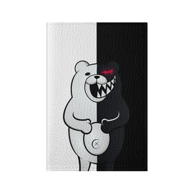 Обложка для паспорта матовая кожа с принтом MONOKUMA  в Белгороде, натуральная матовая кожа | размер 19,3 х 13,7 см; прозрачные пластиковые крепления | anime | bear | black  white | danganronpa | kurokuma | monodam | monokuma | monomi | monotaro | rabbit | school | shirokuma | аниме | главарь | мoноми | монокума | черно белый | школа