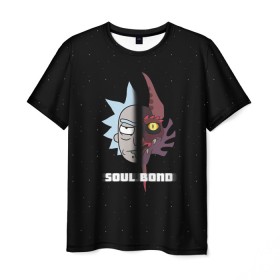 Мужская футболка 3D с принтом Soul Bond в Белгороде, 100% полиэфир | прямой крой, круглый вырез горловины, длина до линии бедер | balthromaw | dsgnosadchaya | rick  morty | бальтрамон | джастин ройланд | дракон | дэн хармон | миссикс | плюмбус | рик и морти