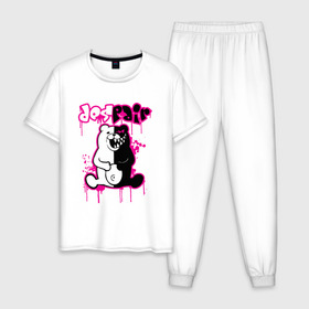 Мужская пижама хлопок с принтом MONOKUMA в Белгороде, 100% хлопок | брюки и футболка прямого кроя, без карманов, на брюках мягкая резинка на поясе и по низу штанин
 | anime | bear | black | danganronpa | japan | monokuma | white | аниме | белое | медведь | монокума | черное | япония