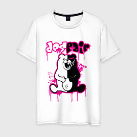 Мужская футболка хлопок с принтом MONOKUMA в Белгороде, 100% хлопок | прямой крой, круглый вырез горловины, длина до линии бедер, слегка спущенное плечо. | anime | bear | black | danganronpa | japan | monokuma | white | аниме | белое | медведь | монокума | черное | япония