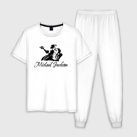 Мужская пижама хлопок с принтом Танцующий в Белгороде, 100% хлопок | брюки и футболка прямого кроя, без карманов, на брюках мягкая резинка на поясе и по низу штанин
 | майкл джексон чёрно белый силуэт