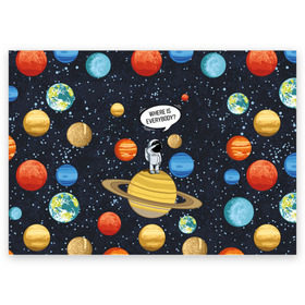 Поздравительная открытка с принтом Where is Everybody? в Белгороде, 100% бумага | плотность бумаги 280 г/м2, матовая, на обратной стороне линовка и место для марки
 | science | астронавт | астрономия | венера | земля | космонавт | космос | наука | научный | планеты | юпитер