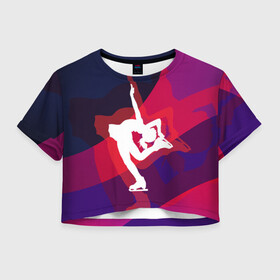 Женская футболка Crop-top 3D с принтом Фигурное катание в Белгороде, 100% полиэстер | круглая горловина, длина футболки до линии талии, рукава с отворотами | figure skating | коньки | конькобежный спорт | фигурное катание