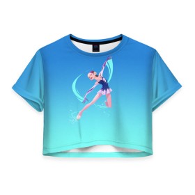 Женская футболка Crop-top 3D с принтом Фигурное катание в Белгороде, 100% полиэстер | круглая горловина, длина футболки до линии талии, рукава с отворотами | figure skating | коньки | конькобежный спорт | фигурное катание