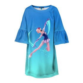 Детское платье 3D с принтом Фигурное катание в Белгороде, 100% полиэстер | прямой силуэт, чуть расширенный к низу. Круглая горловина, на рукавах — воланы | figure skating | коньки | конькобежный спорт | фигурное катание