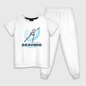 Детская пижама хлопок с принтом SKATING competition в Белгороде, 100% хлопок |  брюки и футболка прямого кроя, без карманов, на брюках мягкая резинка на поясе и по низу штанин
 | зимний спорт | катание на льду | коньки | конькобежный спорт | фигурное катание