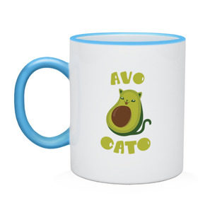 Кружка двухцветная с принтом AvoCato в Белгороде, керамика | объем — 330 мл, диаметр — 80 мм. Цветная ручка и кайма сверху, в некоторых цветах — вся внутренняя часть | авокадо | авокадо кот | кот | кот авокадо | котейка | котик | кошечка