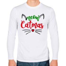 Мужской лонгслив хлопок с принтом Meow Catmas в Белгороде, 100% хлопок |  | 