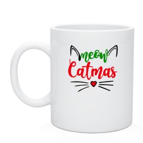 Кружка с принтом Meow Catmas в Белгороде, керамика | объем — 330 мл, диаметр — 80 мм. Принт наносится на бока кружки, можно сделать два разных изображения | Тематика изображения на принте: 