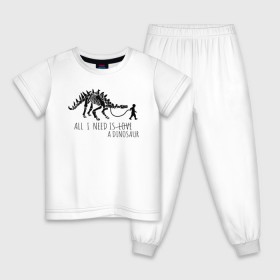 Детская пижама хлопок с принтом All a need is dinosaur в Белгороде, 100% хлопок |  брюки и футболка прямого кроя, без карманов, на брюках мягкая резинка на поясе и по низу штанин
 | all a need is | dino dinasour | science | дино | динозавр | динозавры | кости | наука | скопаемые
