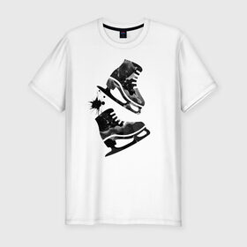 Мужская футболка хлопок Slim с принтом коньки в Белгороде, 92% хлопок, 8% лайкра | приталенный силуэт, круглый вырез ворота, длина до линии бедра, короткий рукав | зимний спорт | катание на льду | коньки | конькобежный спорт | фигурное катание