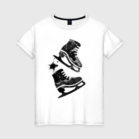 Женская футболка хлопок с принтом коньки в Белгороде, 100% хлопок | прямой крой, круглый вырез горловины, длина до линии бедер, слегка спущенное плечо | зимний спорт | катание на льду | коньки | конькобежный спорт | фигурное катание