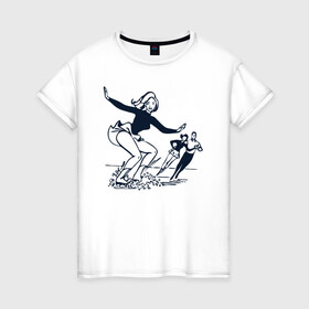Женская футболка хлопок с принтом катание на льду в Белгороде, 100% хлопок | прямой крой, круглый вырез горловины, длина до линии бедер, слегка спущенное плечо | зимний спорт | катание на льду | коньки | конькобежный спорт | фигурное катание