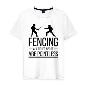 Мужская футболка хлопок с принтом Fencing в Белгороде, 100% хлопок | прямой крой, круглый вырез горловины, длина до линии бедер, слегка спущенное плечо. | brain | fances | fencing | мозг | рапира | фехтовальщики | фехтование | шпага