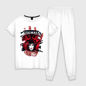 Женская пижама хлопок с принтом Stignata в Белгороде, 100% хлопок | брюки и футболка прямого кроя, без карманов, на брюках мягкая резинка на поясе и по низу штанин | rock | stignata | металл | рок