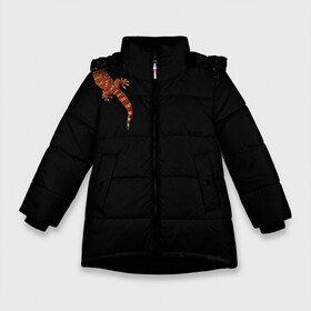 Зимняя куртка для девочек 3D с принтом Ручной геккон в Белгороде, ткань верха — 100% полиэстер; подклад — 100% полиэстер, утеплитель — 100% полиэстер. | длина ниже бедра, удлиненная спинка, воротник стойка и отстегивающийся капюшон. Есть боковые карманы с листочкой на кнопках, утяжки по низу изделия и внутренний карман на молнии. 

Предусмотрены светоотражающий принт на спинке, радужный светоотражающий элемент на пуллере молнии и на резинке для утяжки. | варан | геккон | домашнее животное | игуана | любимец | люблю животных | милая ящерка | милый зверек | мой дракон | пресмыкающиеся | ручная ящерица | ручной геккон | ручной дракон | ручной зверек