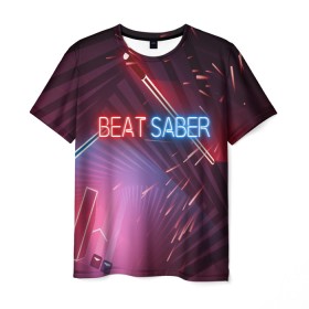 Мужская футболка 3D с принтом Beat Saber в Белгороде, 100% полиэфир | прямой крой, круглый вырез горловины, длина до линии бедер | 3d | 3д | beat | saber | виртуальная | игра | реальность | ритм
