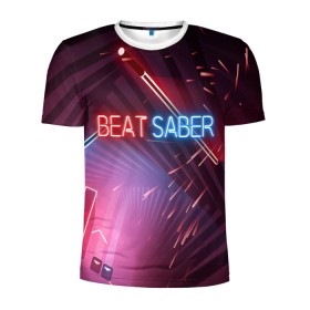 Мужская футболка 3D спортивная с принтом Beat Saber в Белгороде, 100% полиэстер с улучшенными характеристиками | приталенный силуэт, круглая горловина, широкие плечи, сужается к линии бедра | 3d | 3д | beat | saber | виртуальная | игра | реальность | ритм