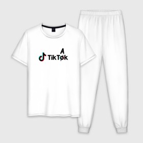 Мужская пижама хлопок с принтом Tik Tok - Тик Ток в Белгороде, 100% хлопок | брюки и футболка прямого кроя, без карманов, на брюках мягкая резинка на поясе и по низу штанин
 | tik tok | приложение | сеть | социальная | тик ток