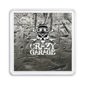 Магнит 55*55 с принтом Crazy garage в Белгороде, Пластик | Размер: 65*65 мм; Размер печати: 55*55 мм | bones | garage | helmet | metal | orbits | skull | teeth | wrench | гаечный ключ | гараж | глазницы | зубы | металл | череп | шлем