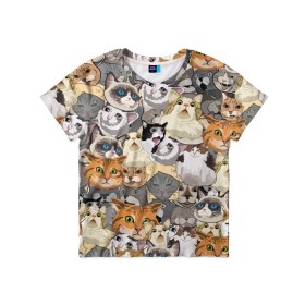 Детская футболка 3D с принтом ALL CATS MEMES в Белгороде, 100% гипоаллергенный полиэфир | прямой крой, круглый вырез горловины, длина до линии бедер, чуть спущенное плечо, ткань немного тянется | cats | mem | memes | mems | кот | коты | кошки | мемс | мемы | мэмы