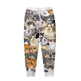 Мужские брюки 3D с принтом ALL CATS MEMES в Белгороде, 100% полиэстер | манжеты по низу, эластичный пояс регулируется шнурком, по бокам два кармана без застежек, внутренняя часть кармана из мелкой сетки | Тематика изображения на принте: cats | mem | memes | mems | кот | коты | кошки | мемс | мемы | мэмы