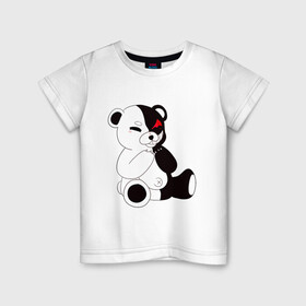 Детская футболка хлопок с принтом Monokuma в Белгороде, 100% хлопок | круглый вырез горловины, полуприлегающий силуэт, длина до линии бедер | danganronpa | eye | monokuma | аватар | антагонист | глаз | игрушка | медведь | монокума | мягкая | панда | робот