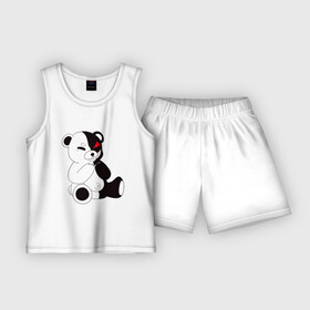 Детская пижама с шортами хлопок с принтом MONOKUMA ехидный в Белгороде,  |  | Тематика изображения на принте: danganronpa | eye | monokuma | аватар | антагонист | глаз | игрушка | медведь | монокума | мягкая | панда | робот