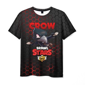 Мужская футболка 3D с принтом BRAWL STARS CROW в Белгороде, 100% полиэфир | прямой крой, круглый вырез горловины, длина до линии бедер | bibi | brawl stars | crow | el brown | leon | leon shark | max | sally leon | shark | stars | акула | биби | ворон | леон