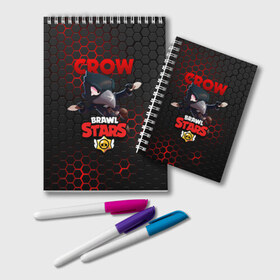 Блокнот с принтом BRAWL STARS CROW в Белгороде, 100% бумага | 48 листов, плотность листов — 60 г/м2, плотность картонной обложки — 250 г/м2. Листы скреплены удобной пружинной спиралью. Цвет линий — светло-серый
 | bibi | brawl stars | crow | el brown | leon | leon shark | max | sally leon | shark | stars | акула | биби | ворон | леон