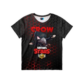 Детская футболка 3D с принтом BRAWL STARS CROW в Белгороде, 100% гипоаллергенный полиэфир | прямой крой, круглый вырез горловины, длина до линии бедер, чуть спущенное плечо, ткань немного тянется | Тематика изображения на принте: bibi | brawl stars | crow | el brown | leon | leon shark | max | sally leon | shark | stars | акула | биби | ворон | леон
