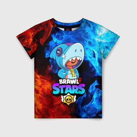 Детская футболка 3D с принтом BRAWL STARS LEON SHARK в Белгороде, 100% гипоаллергенный полиэфир | прямой крой, круглый вырез горловины, длина до линии бедер, чуть спущенное плечо, ткань немного тянется | bibi | brawl stars | crow | el brown | leon | leon shark | max | sally leon | shark | stars | акула | биби | ворон | леон