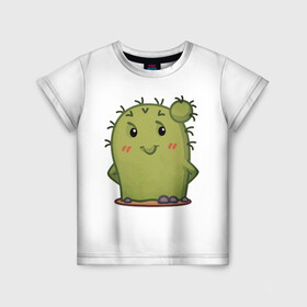 Детская футболка 3D с принтом кактус в Белгороде, 100% гипоаллергенный полиэфир | прямой крой, круглый вырез горловины, длина до линии бедер, чуть спущенное плечо, ткань немного тянется | emoji рисунок | kaktus | кактус | кактусик | смайл | стикер | эмоджи