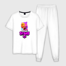Мужская пижама хлопок с принтом BRAWL STARS:СЭНДИ в Белгороде, 100% хлопок | брюки и футболка прямого кроя, без карманов, на брюках мягкая резинка на поясе и по низу штанин
 | bibi | brawl stars | brock | bull | crow | dinomike | el primo | leon | mobile game | nita | poko | ricochet | stars | tara | бравл старс | ворон | леон | мобильные игры