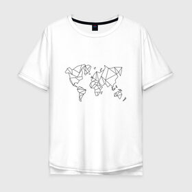 Мужская футболка хлопок Oversize с принтом Карта мира-минимализм в Белгороде, 100% хлопок | свободный крой, круглый ворот, “спинка” длиннее передней части | география | земля | карта мира | континенты | линии | минимализм | мир | планета | россия | страны | сша
