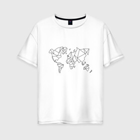 Женская футболка хлопок Oversize с принтом Карта мира-минимализм в Белгороде, 100% хлопок | свободный крой, круглый ворот, спущенный рукав, длина до линии бедер
 | география | земля | карта мира | континенты | линии | минимализм | мир | планета | россия | страны | сша