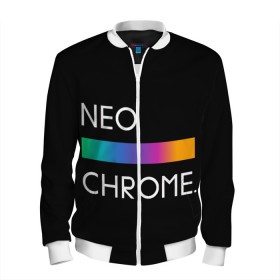 Мужской бомбер 3D с принтом NEO CHROME в Белгороде, 100% полиэстер | застегивается на молнию, по бокам два кармана без застежек, по низу бомбера и на воротнике - эластичная резинка | Тематика изображения на принте: rgb | контрастный | круг | металл | мудрость | мысль | надпись | палитра | радуга | радужный | символ | сфера | текст | фраза | цветной | яркий