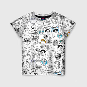 Детская футболка 3D с принтом МЕМЫ в Белгороде, 100% гипоаллергенный полиэфир | прямой крой, круглый вырез горловины, длина до линии бедер, чуть спущенное плечо, ткань немного тянется | meme | pattern | smile | интернет приколы | мем | мемы | паттерн | прикол | рожицы | смайл | юмор