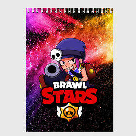 Скетчбук с принтом Brawl Stars - Penny в Белгороде, 100% бумага
 | 48 листов, плотность листов — 100 г/м2, плотность картонной обложки — 250 г/м2. Листы скреплены сверху удобной пружинной спиралью | Тематика изображения на принте: brawl | penny | stars | герой | игра | компьютерная | мобильная | пенни