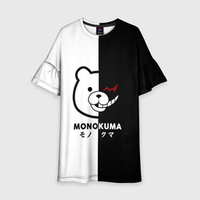 Детское платье 3D с принтом _Monokuma_ в Белгороде, 100% полиэстер | прямой силуэт, чуть расширенный к низу. Круглая горловина, на рукавах — воланы | Тематика изображения на принте: anime | character | dangan ronpa | kawai | manga | аниме | анимэ | глаз | данганронпа | двухцветная | директор | злодей | из | изображение | кавай | крутой | лицо | манга | медведь | милый | мишка | на груди | необычный | нос